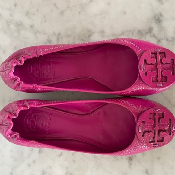 TORY BURCH Reva Ballet Elastic Back Ballet Flats Hot Pink Magenta 6 - Picture 6 of 16